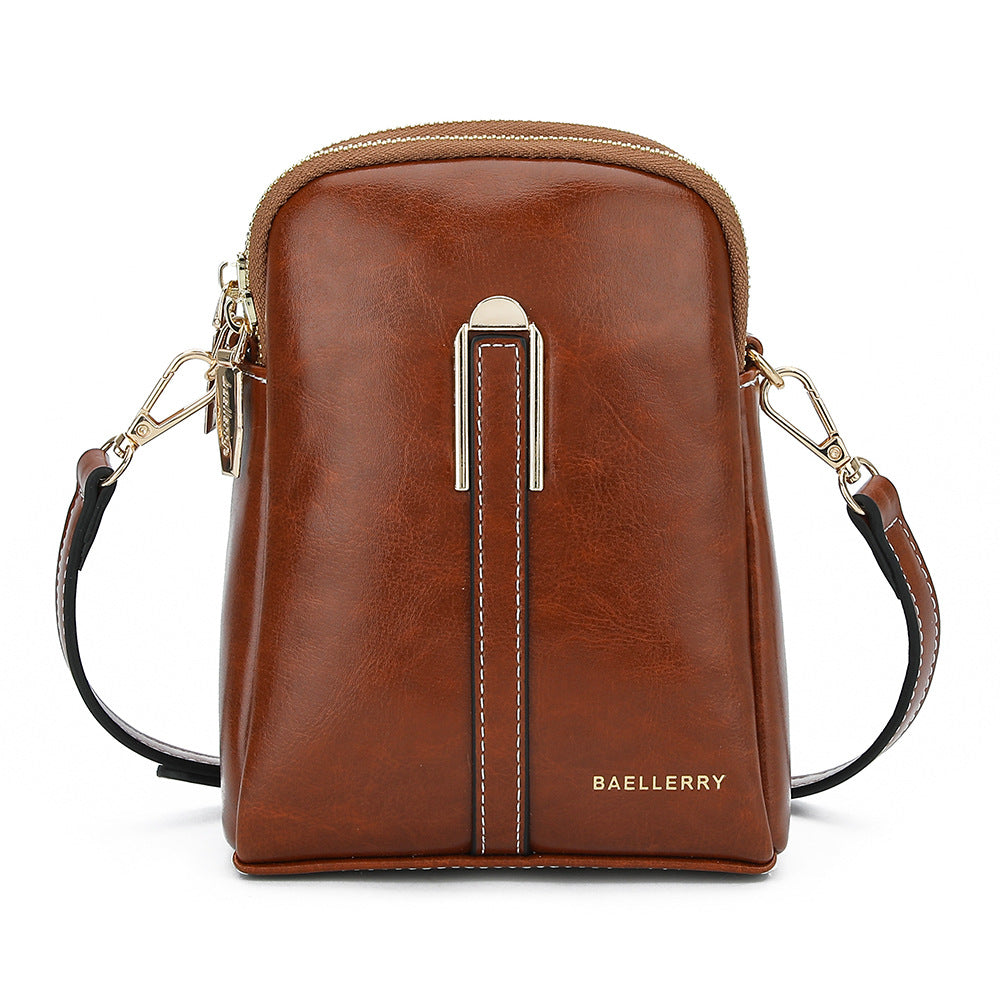 BAELLERRY N8923 Waxy PU Leather Women Dual Layer Vertical Mini Crossbody Bag BAELLERRY N8923 Waxy PU Leather Women Dual Layer Vertical Mini Crossbody Bag
